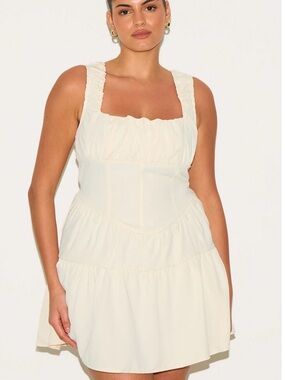 PrettyLittleThing Cream Ruched Square-Neck Slip Dress
